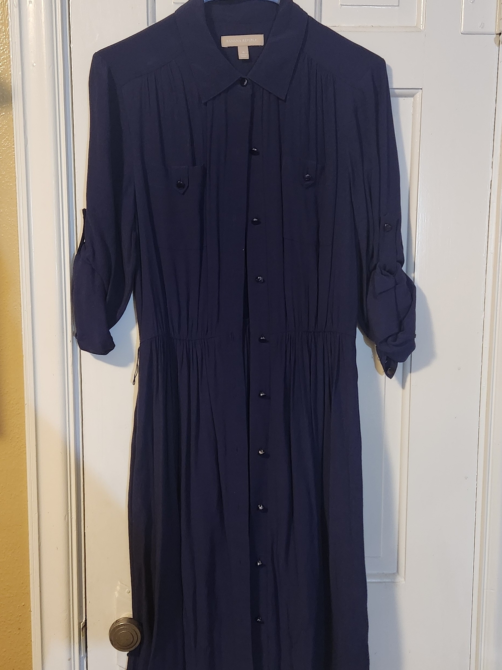 Banana Republic Navy Button-Front Midi Shirt Dress